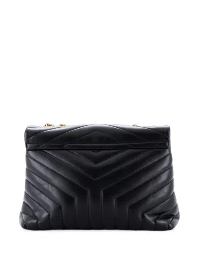 Pre-owned Saint Laurent Loulou Matelasse Chevron Leather Medium Shoulder Bag In Black