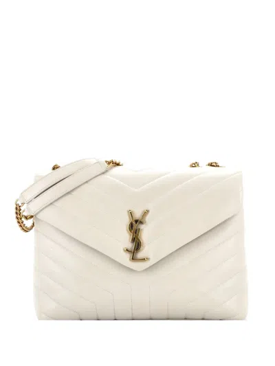 Pre-owned Saint Laurent Loulou Matelasse Chevron Leather Medium Shoulder Bag In Neutral