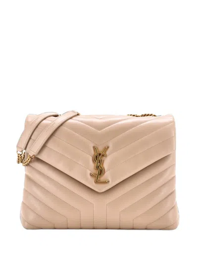 Pre-owned Saint Laurent Loulou Matelasse Chevron Leather Medium Shoulder Bag In Neutrals