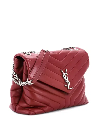 Pre-owned Saint Laurent Loulou Matelasse Chevron Leather Medium Shoulder Bag In Red