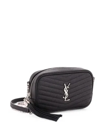 Pre-owned Saint Laurent Loulou Matelasse Chevron Leather Mini Crossbody Bag In Black