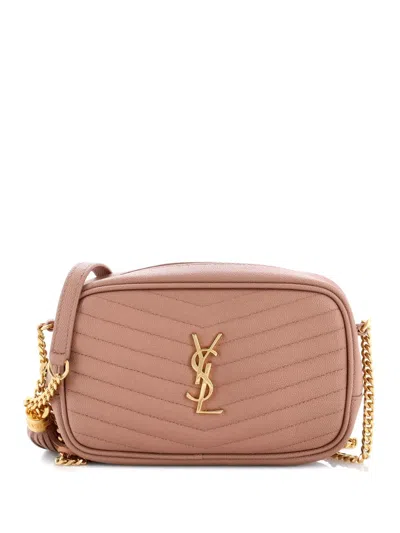 Pre-owned Saint Laurent Loulou Matelasse Chevron Leather Mini Crossbody Bag In Neutral