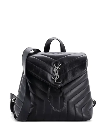 Pre-owned Saint Laurent Loulou Matelasse Chevron Leather Small Backpack In Black