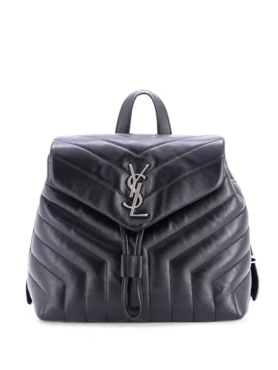 Pre-owned Saint Laurent Loulou Matelasse Chevron Leather Small Backpack In Black