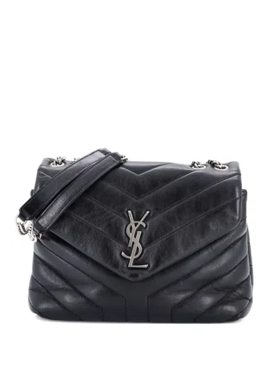 Pre-owned Saint Laurent Loulou Matelasse Chevron Leather Small Shoulder Bag In Black