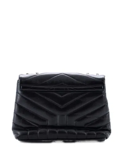 Pre-owned Saint Laurent Loulou Matelasse Chevron Leather Small Shoulder Bag In Black
