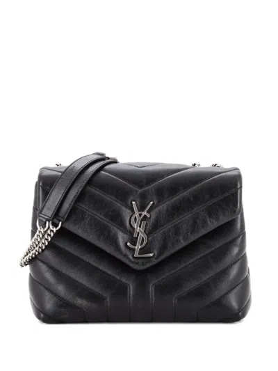Pre-owned Saint Laurent Loulou Matelasse Chevron Leather Small Shoulder Bag In Black