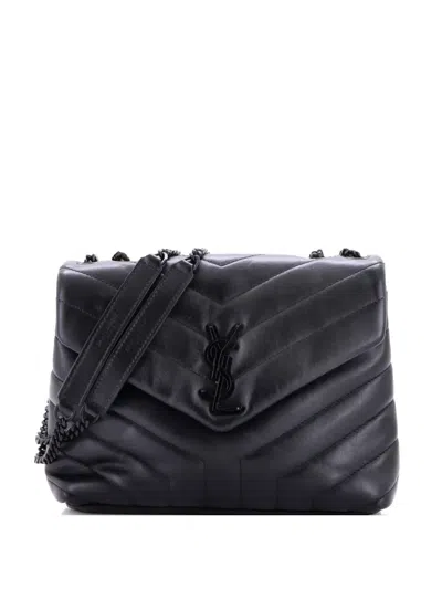 Pre-owned Saint Laurent Loulou Matelasse Chevron Leather Small Shoulder Bag In Black