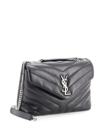 Pre-owned Saint Laurent Loulou Matelasse Chevron Leather Small Shoulder Bag In Black