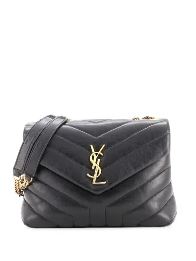 Pre-owned Saint Laurent Loulou Matelasse Chevron Leather Small Shoulder Bag In Black