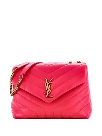 Pre-owned Saint Laurent Loulou Matelasse Chevron Leather Small Shoulder Bag In Pink