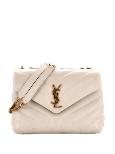 Pre-owned Saint Laurent Loulou Matelasse Chevron Leather Small Shoulder Bag In White
