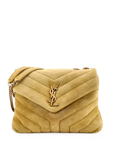 Pre-owned Saint Laurent Loulou Matelasse Chevron Suede Small Shoulder Bag In Yellow