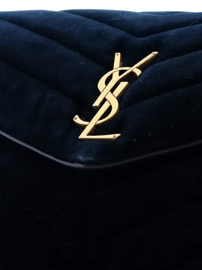 Pre-owned Saint Laurent Loulou Matelasse Chevron Velvet Small Shoulder Bag In Blue