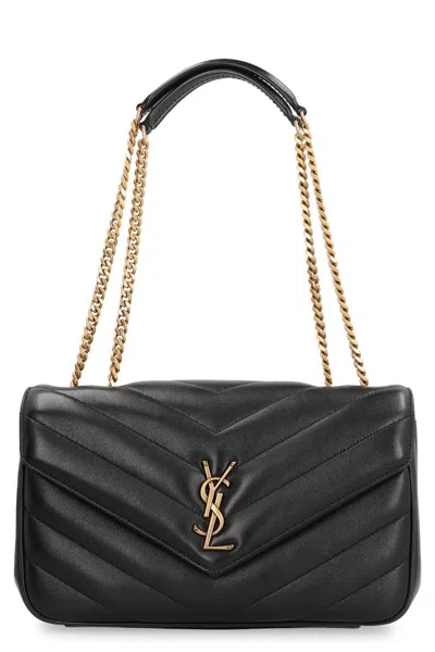 Saint Laurent Loulou Media Leather Bag In Black