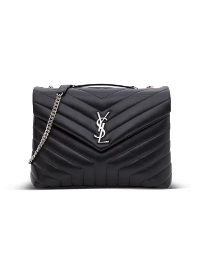 Saint Laurent Loulou Medium Black Chevron Leather Crossbody Bag  Woman