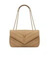 Saint Laurent Loulou Medium In Beige And Gold Quilted Leather In Brown