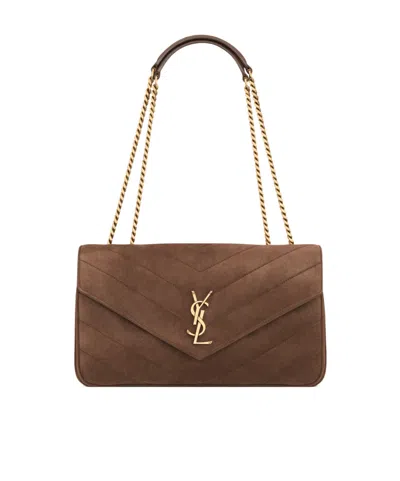 Saint Laurent Loulou Medium In Matelassé Suede In Green