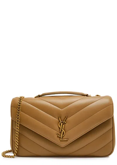 Saint Laurent Loulou Medium Quilted Leather Shoulder Bag In Sand