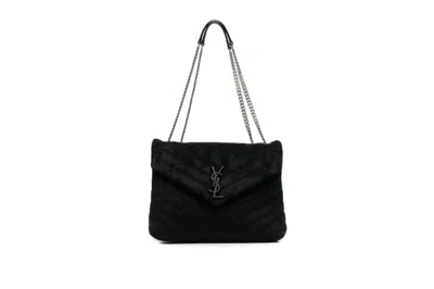 Pre-owned Saint Laurent Loulou Medium Suede Shoulder Bag Black