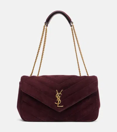 Saint Laurent Loulou Medium Suede Shoulder Bag In Burgundy