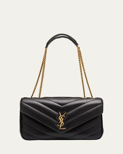 Saint Laurent Loulou Medium Ysl Chain Shoulder Bag In Quilted Leather In Black