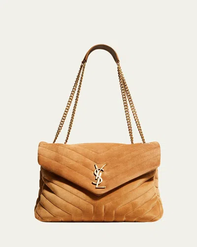 Saint Laurent Loulou Medium Ysl Shoulder Bag In Quilted Suede
