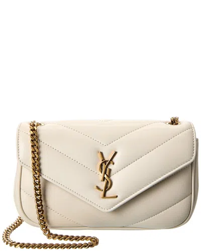 Saint Laurent Loulou Mini Leather Wallet On Chain In White
