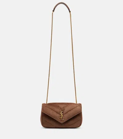 Saint Laurent Loulou Mini Matelassé Suede Shoulder Bag In Brown
