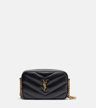 Saint Laurent Loulou Mini Quilted Leather Camera Bag In Black
