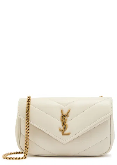Saint Laurent Loulou Mini Quilted Leather Shoulder Bag In White