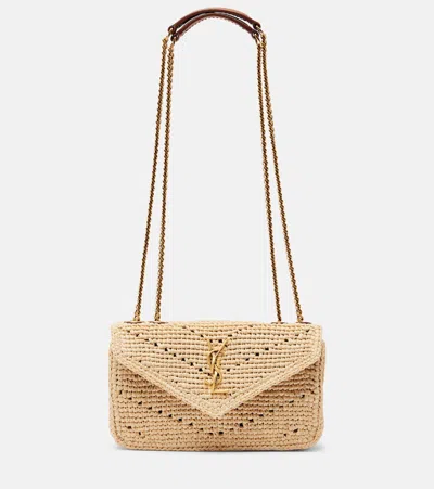 Saint Laurent Loulou Mini Raffia Shoulder Bag In Yellow