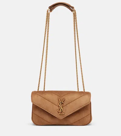 Saint Laurent Loulou Mini Suede Shoulder Bag In Brown