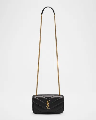 Saint Laurent Loulou Mini Ysl Chain Crossbody Bag In Quilted Leather In Black
