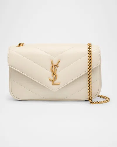 Saint Laurent Loulou Mini Ysl Chain Crossbody Bag In Quilted Leather In Sand