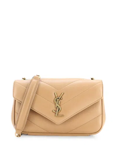 Pre-owned Saint Laurent Loulou Nm Matelasse Chevron Leather Mini Shoulder Bag In Brown