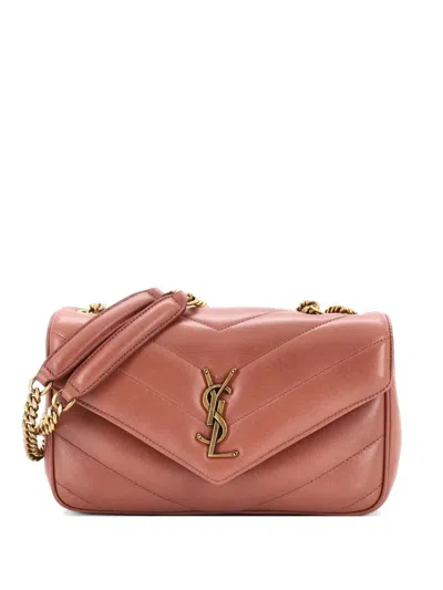 Pre-owned Saint Laurent Loulou Nm Shoulder Bag Matelasse Chevron Leather Small Crossbody Bag In Brown