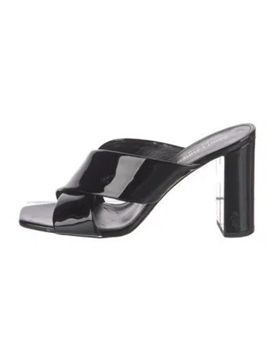 Pre-owned Saint Laurent Loulou Patent Leather Slides In Black