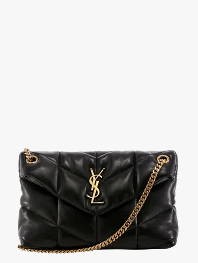 Saint Laurent Loulou Puffer Leather Shoulder Bag With Metal Monogram In Black