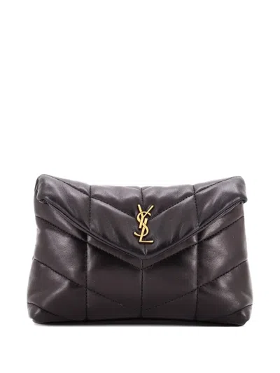 Pre-owned Saint Laurent Loulou Puffer Leather Small Clutch Bag In Black