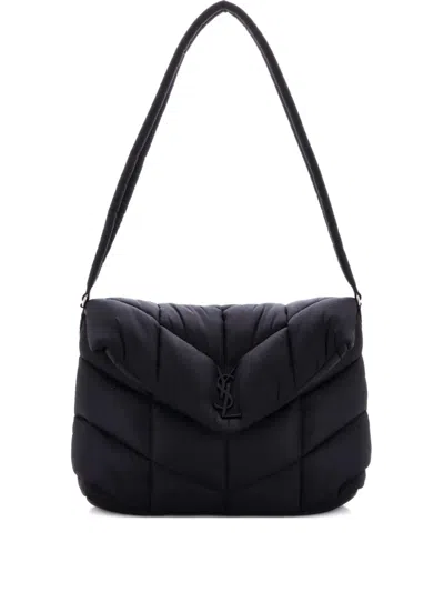 Pre-owned Saint Laurent Loulou Puffer Messenger Bag Quilted Econyl Shoulder Bag In Black