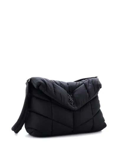 Pre-owned Saint Laurent Loulou Puffer Messenger Bag Quilted Econyl Shoulder Bag In Black