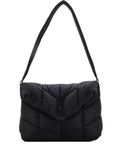 Pre-owned Saint Laurent Loulou Puffer Messenger Bag Quilted Econyl Shoulder Bag In Black
