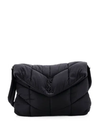 Pre-owned Saint Laurent Loulou Puffer Messenger Bag Quilted Econyl Shoulder Bag In Black