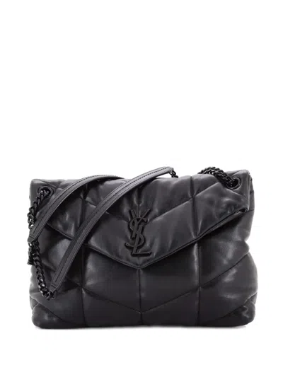 Pre-owned Saint Laurent Loulou Puffer Quilted Leather Medium Shoulder Bag In Black