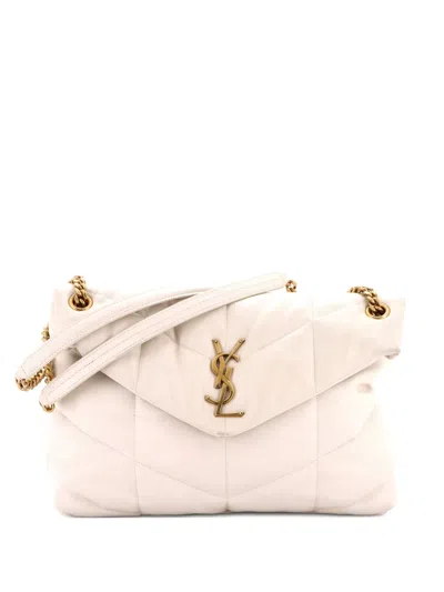Pre-owned Saint Laurent Loulou Puffer Quilted Leather Medium Shoulder Bag In Neutral