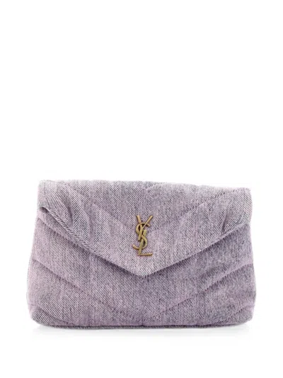 Pre-owned Saint Laurent Loulou Puffer Quilted Vintage Denim Small Clutch Bag In Purple