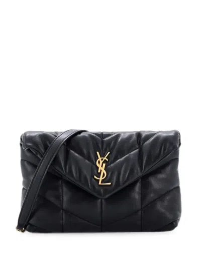Pre-owned Saint Laurent Loulou Puffer Shoulder Bag Quilted Leather Mini Crossbody Bag In Gray