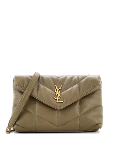 Pre-owned Saint Laurent Loulou Puffer Shoulder Bag Quilted Leather Mini Crossbody Bag In Green