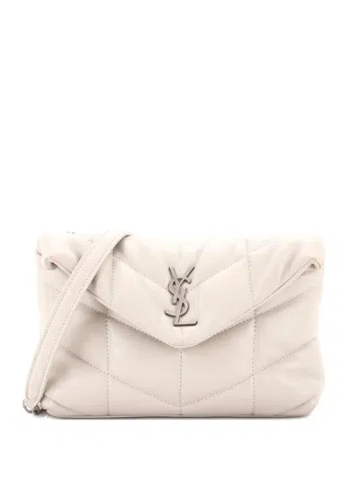 Pre-owned Saint Laurent Loulou Puffer Shoulder Bag Quilted Leather Mini Crossbody Bag In Neutral